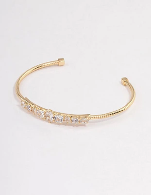 Gold Plated Gradual Cubic Zirconia Cuff Bangle