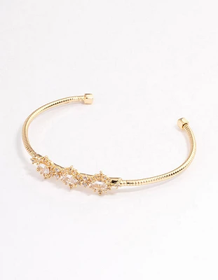 Gold Plated Cubic Zirconia Trio Flower Wrist Cuff