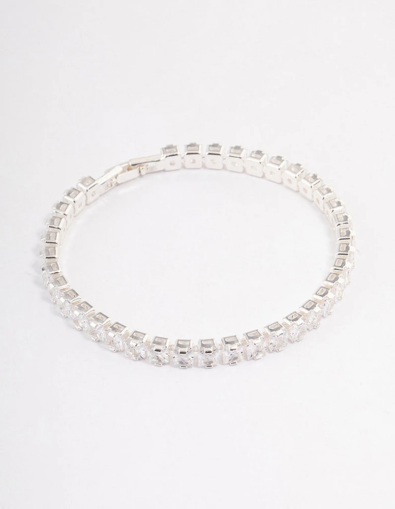 Silver Plated Square Cubic Zirconia Tennis Bracelet