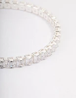 Silver Plated Square Cubic Zirconia Tennis Bracelet