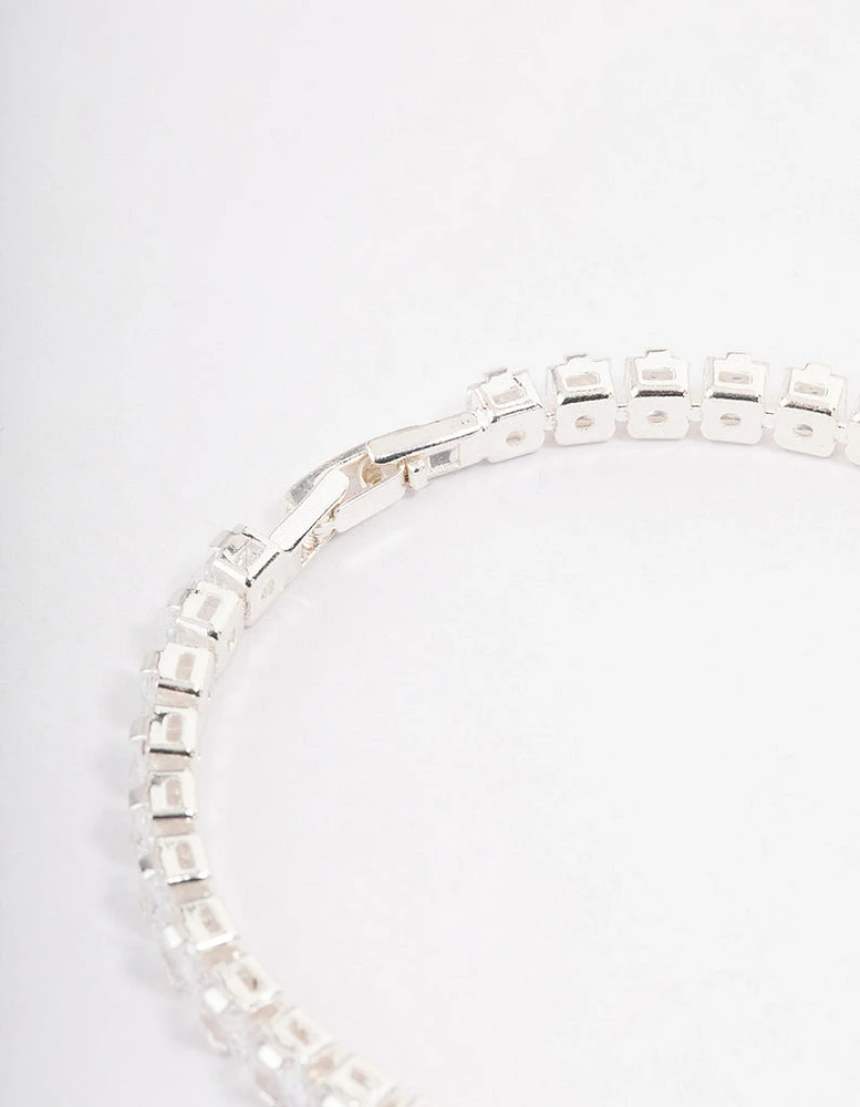 Silver Plated Square Cubic Zirconia Tennis Bracelet