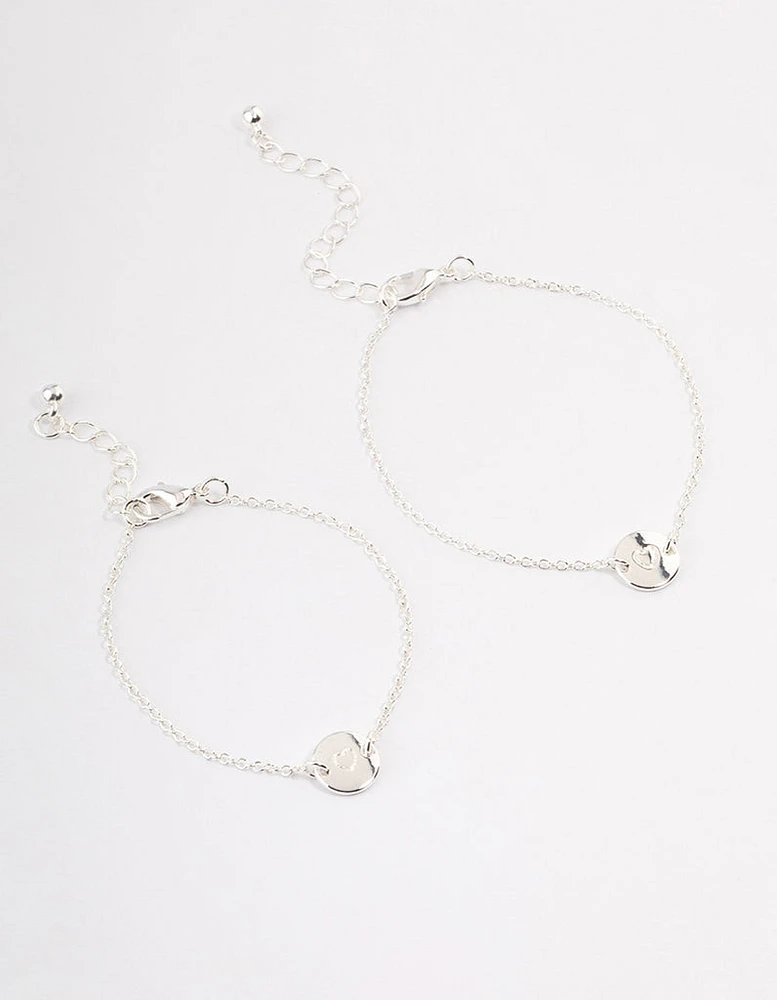 Silver Plated Heart Disc Bracelet Pack