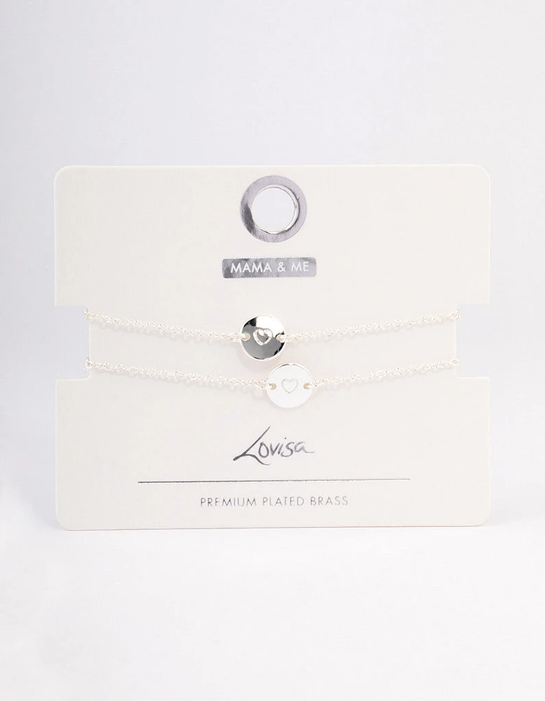 Silver Plated Heart Disc Bracelet Pack