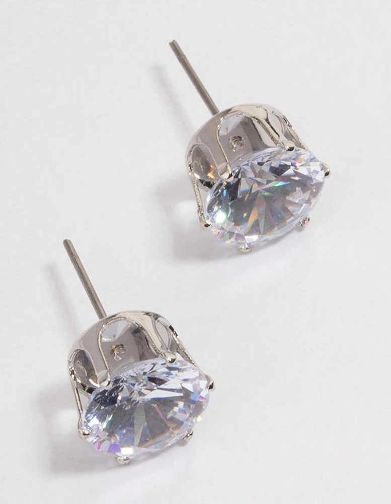 Rhodium Classic Large Diamante Stud Earrings