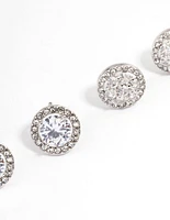 Rhodium Round & Flower Halo Earrings Pack