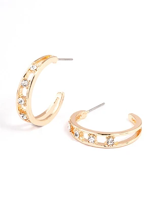 Gold Illusion Diamante Station Hoop Earrings