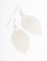 Silver Double Leaf Drop Earrings