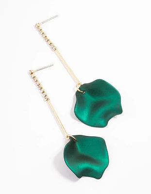 Green Cupchain Stack Petal Drop Earrings