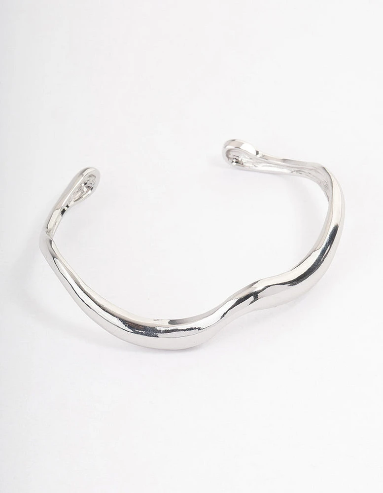 Rhodium Melted Cuff Bangle