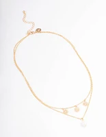 Gold Filo Flower & Pearl Layered Necklace