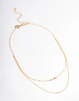 Gold Mixed Beaded & Pearl Station Necklace