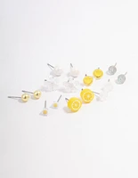 Yellow Smile Floral Stud Earrings 8-Pack