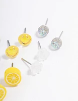 Yellow Smile Floral Stud Earrings 8-Pack