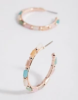 Rose Gold Mixed Bead Hoop Earrings