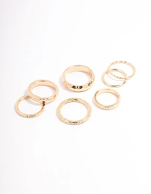 Gold Multi Hammered Ring Pack