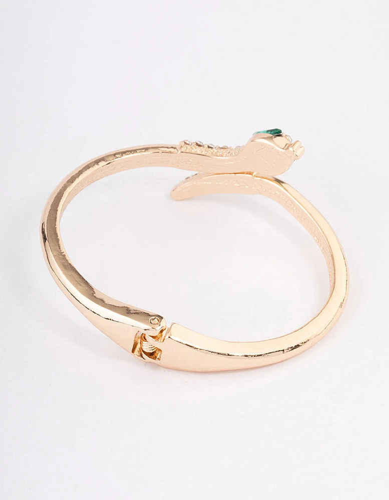 Gold Diamante Snake Hinge Wrist Cuff