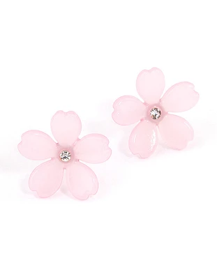 Pink Diamante Large Flower Stud Earrings