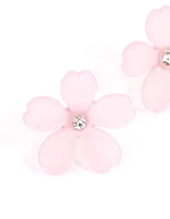 Pink Large Flower Diamante Stud Earrings