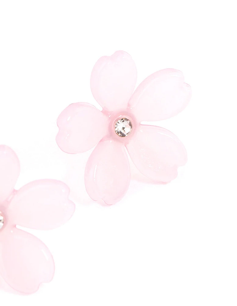 Pink Large Flower Diamante Stud Earrings