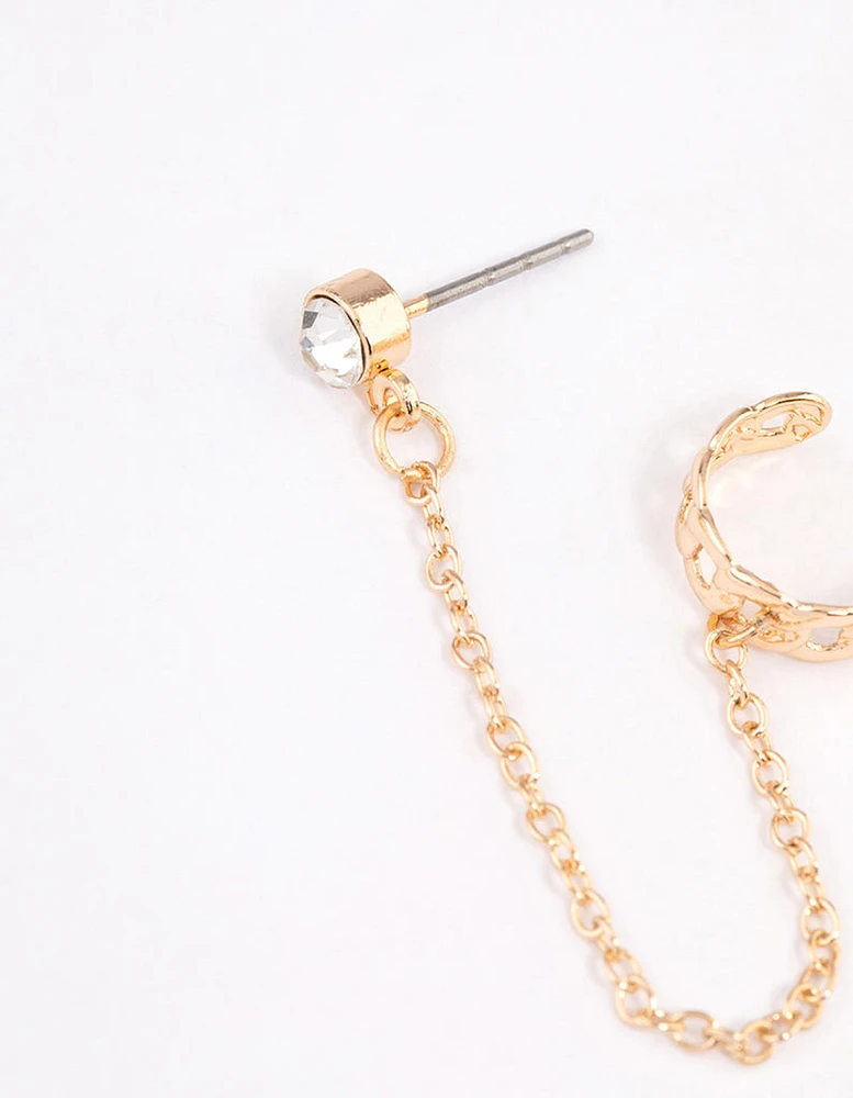 Gold Chainlink Cuff & Diamante Chain Earrings