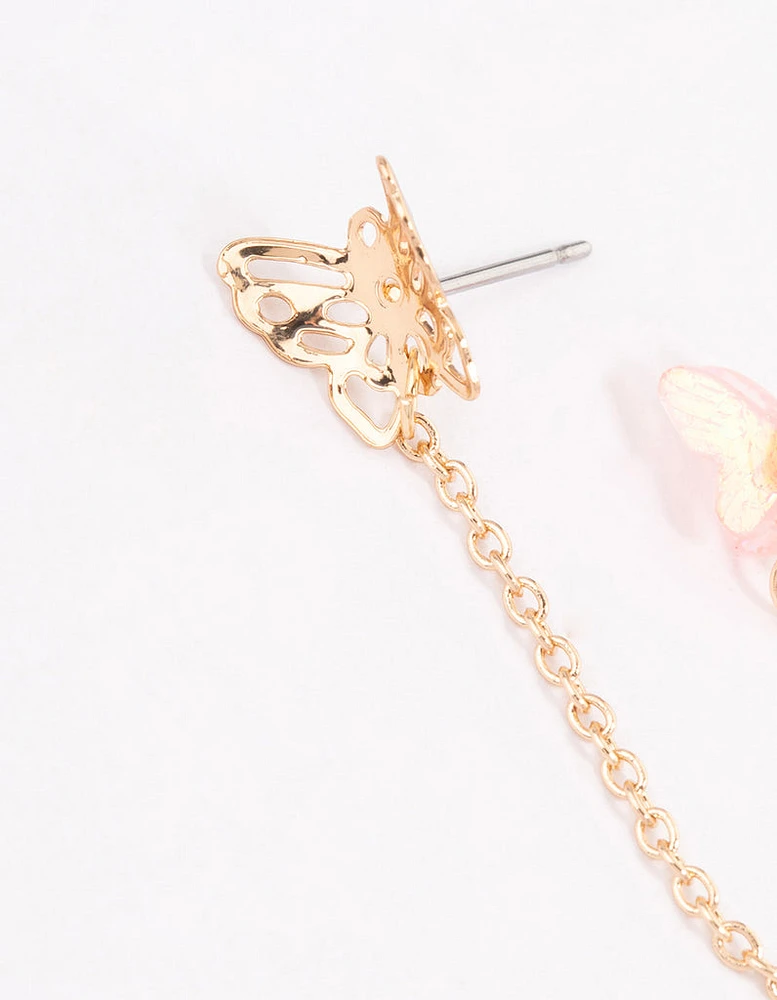 Gold Double Butterfly Chain Earrings