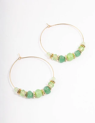 Green Mixed Facet Beaded Hoop Earrings