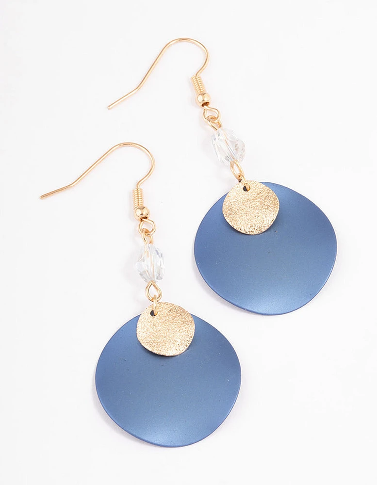 Navy Facet & Double Disc Drop Earrings