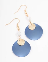 Navy Facet & Double Disc Drop Earrings