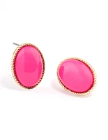 Fuchsia Large Oval Ornate Stud Earrings