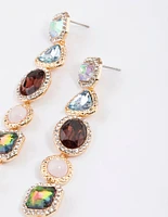 Gold Diamante Mixed Jewel Stone Drop Earrings