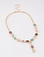 Gold Small Jewel Y-Neck Pendant Necklace