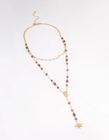 Gold Beaded Double Row Evil & Star Necklace