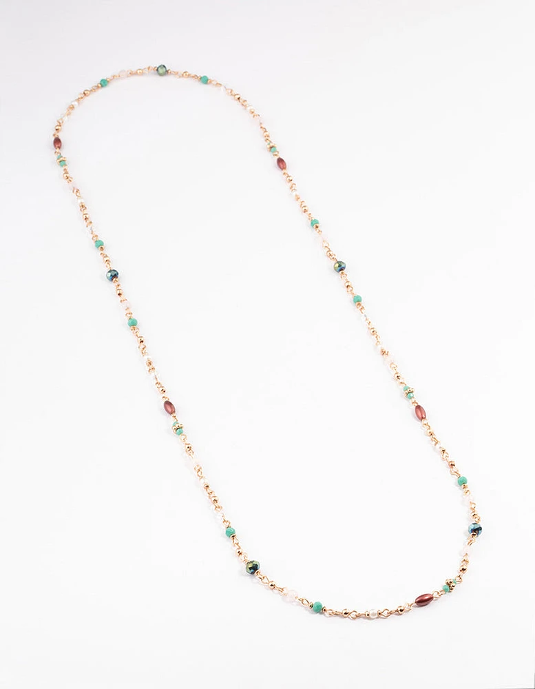 Gold Mixed Facet Beaded Long Necklace