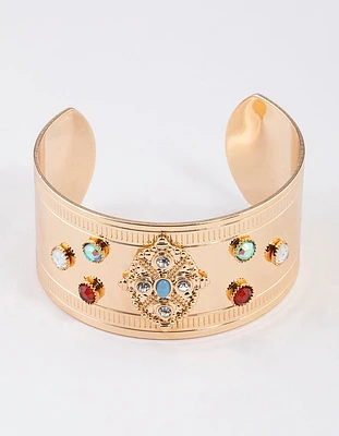 Gold Mixed Stone Wrist Cuff