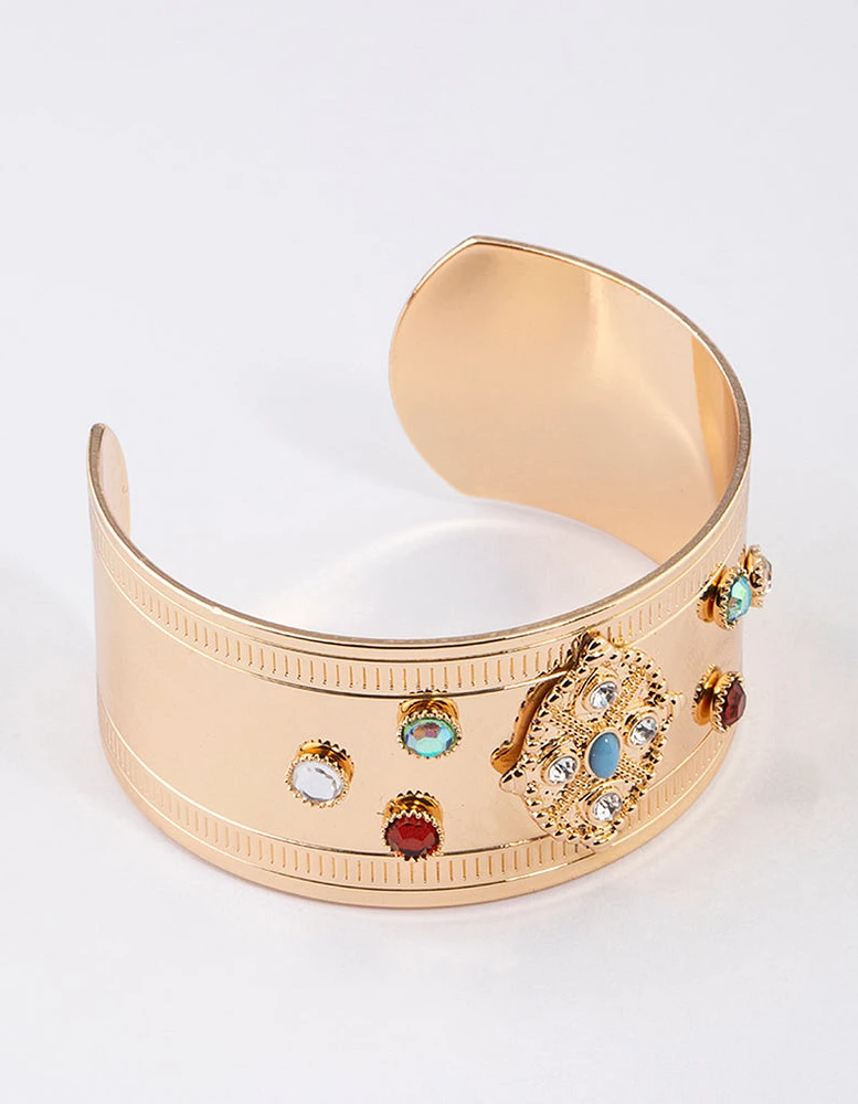 Gold Mixed Stone Wrist Cuff