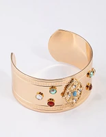 Gold Mixed Stone Wrist Cuff