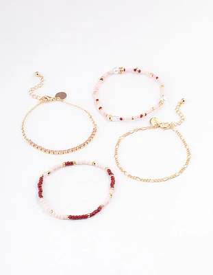 Gold Mixed Bead & Pearl Chain Bracelet 4-Pack