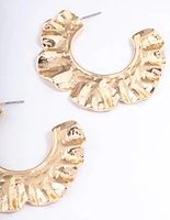 Gold Molten Organic Flower Hoop Earrings
