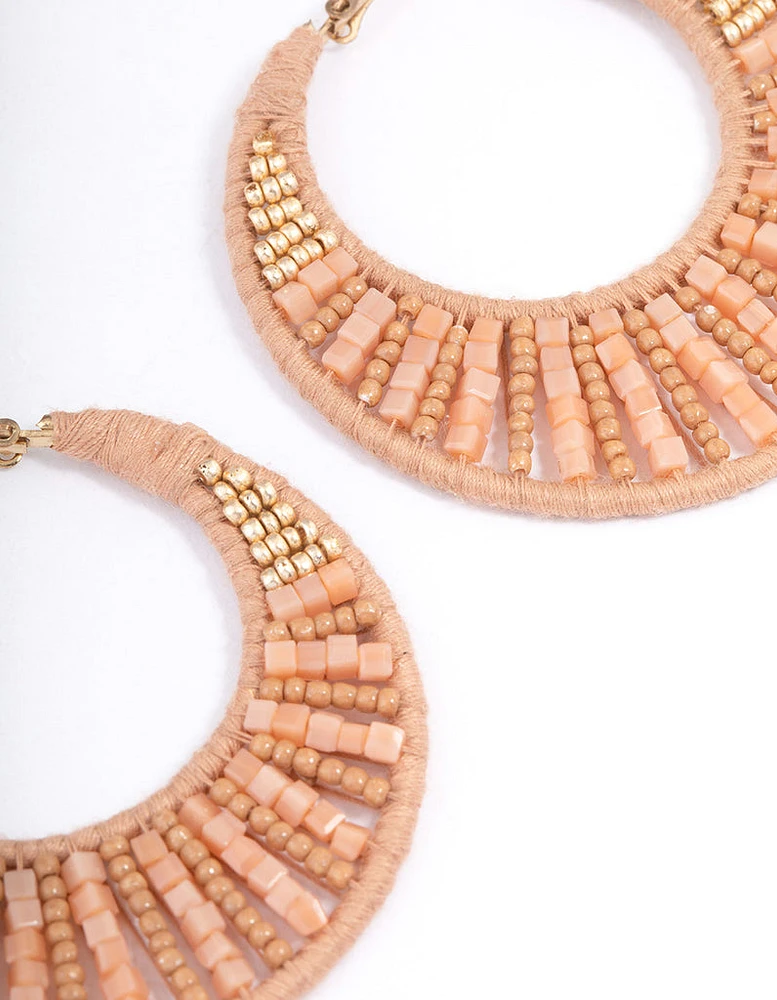 Gold Threaded Mixed Bead Hoop Earrings