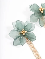 Gold Big Flower Cupchain Drop Earrings