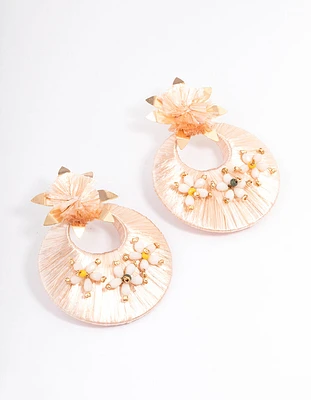 Gold Threaded Flower Round Drop Earrings