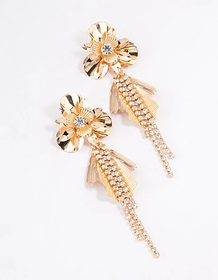 Gold Flower Petal Cupchain Drop Earrings