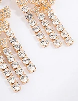 Gold Statement Diamante Flower Drop Earrings