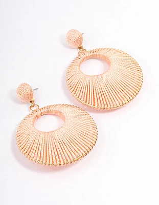 Gold Puffy Threaded Wrap Drop Earrings