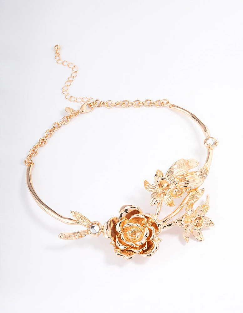 Gold Floral Solid Choker