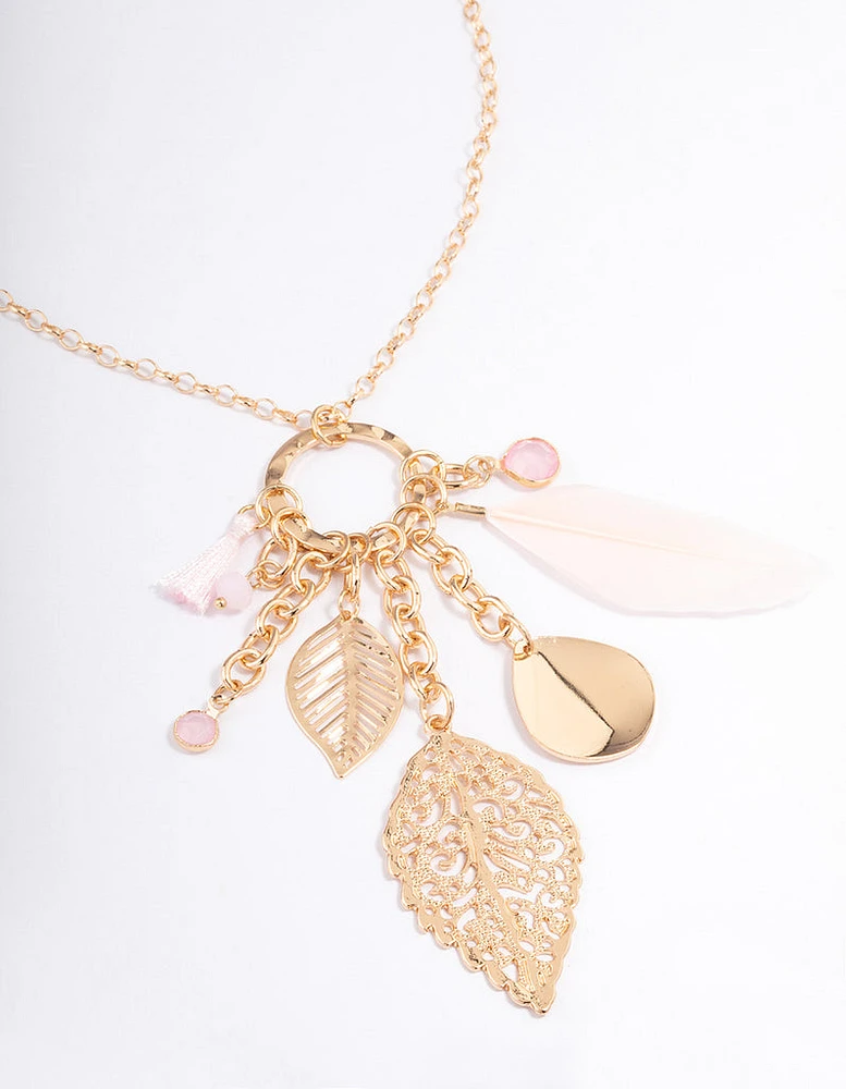 Gold Mixed Leaf Long Necklace