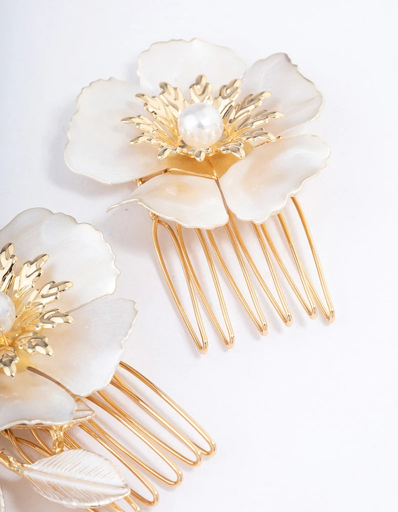 Gold Pearl Flower Comb Pack