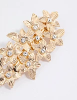 Gold Etched Diamante Floral Clip