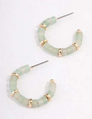 Gold Green Aventurine Mixed Disc Beaded Hoop Earrings