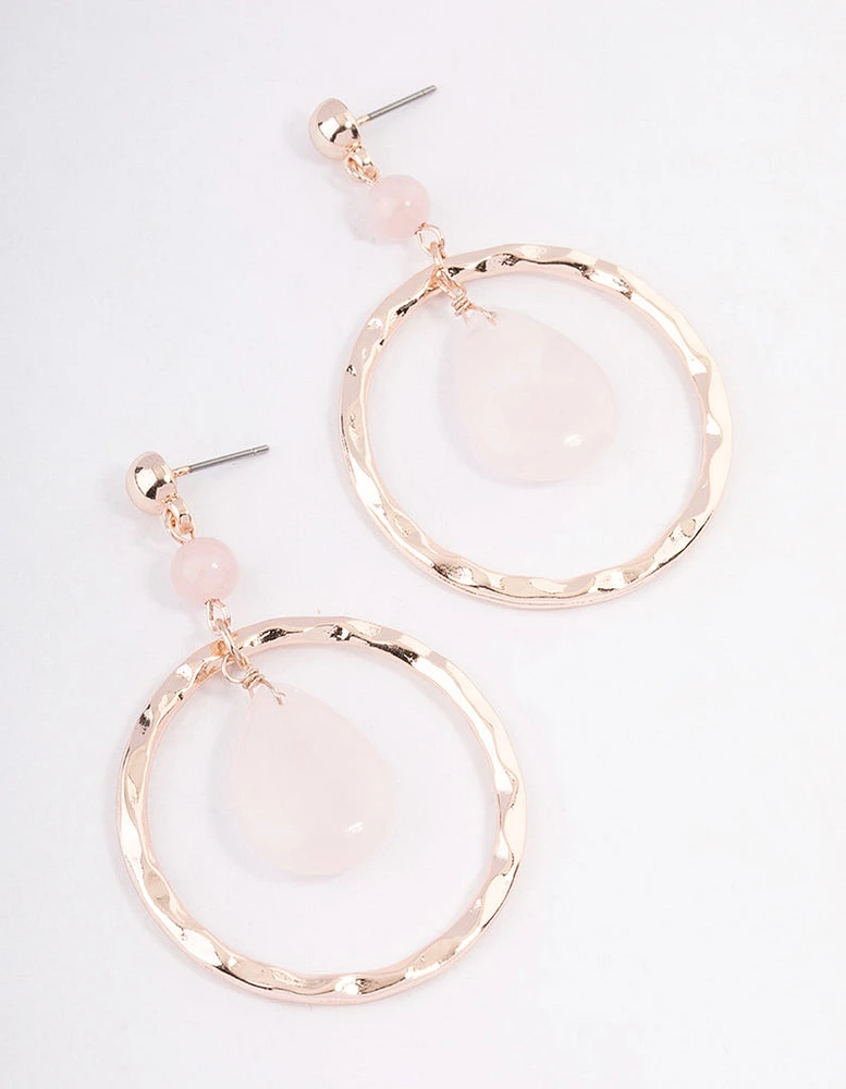 Rose Gold Rose Quartz Teardrop Hoop Earrings